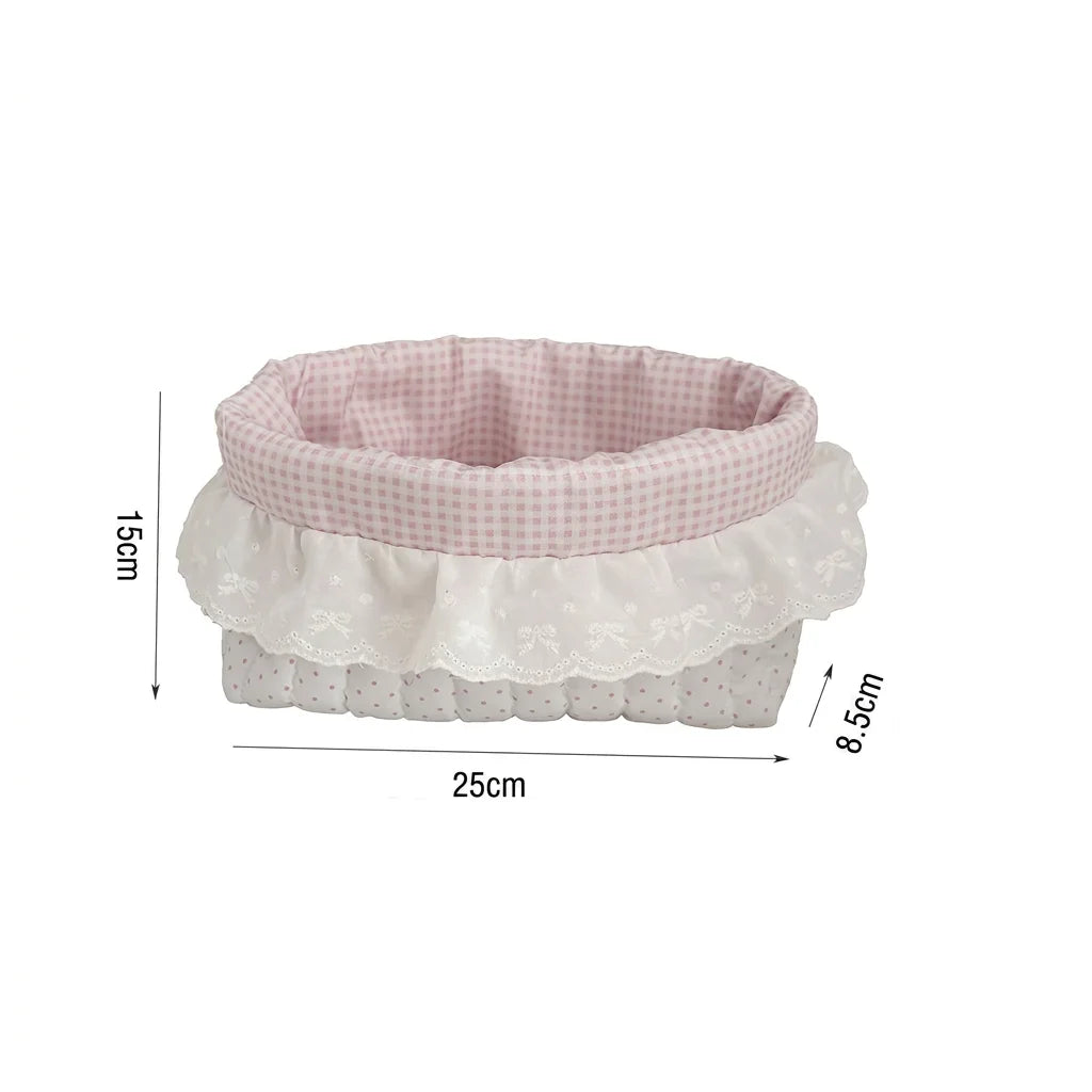 Cotton Fabric Storage Basket | Polka Dot Lace Ruffle Organizer