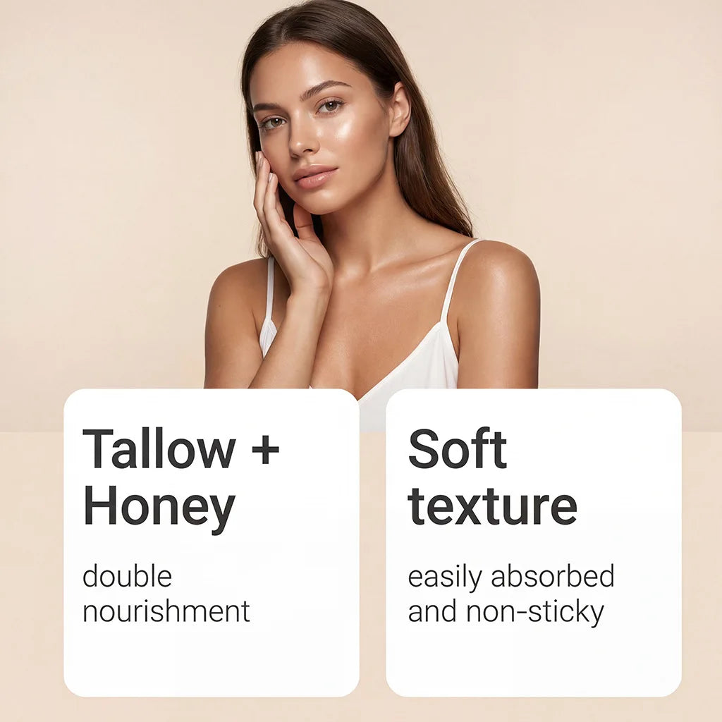 Beef Tallow Honey Face Cream Balm Skin Firming Non Greasy Nourishing Fade Dark Spots Lasting Moisturizing Soothing Facial Lotion Peaceful Pleasures Health and Wellness