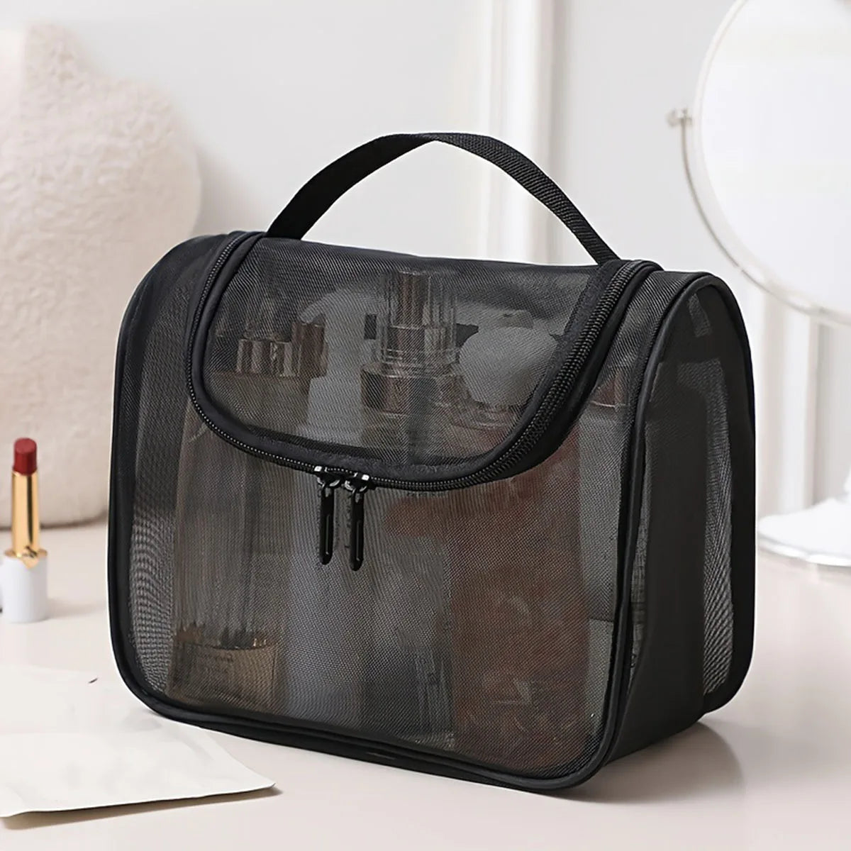 Transparent Mesh Cosmetic Bag – Travel Toiletry Organizer
