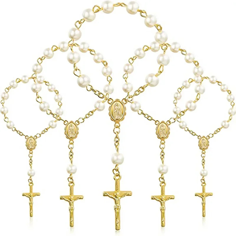 5-Pack Cross Rosary Bracelets | Baptism & Communion Gift Set
