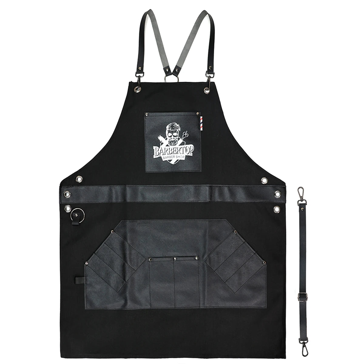 PU Leather Hairdressing Shawl Apron, Waterproof Stain Resistant Multi-Pocket Barber Work Cape For Hair Salon Chef Catering Use Peaceful Pleasures Health and Wellness Black