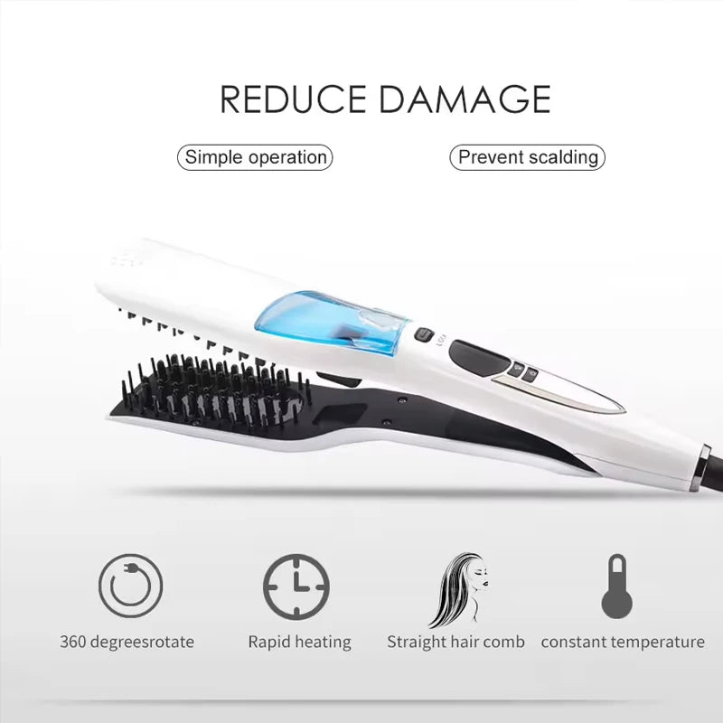 Professional Ceramic Flat Iron Portable Hair Straightener LCD Display PTC Heating Temperature Adjustment Steam Peaceful Pleasures Health and Wellness