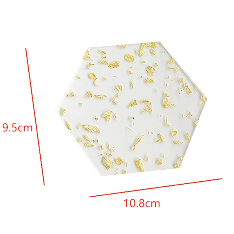 A36T-Gold Foil Acrylic Coasters Set Of 6 For Drinks Nordic Style Tea Coaster Coffee Cup Insulation Pad For Bowls,9.5X10.8Cm Dura Peaceful Pleasures Health and Wellness