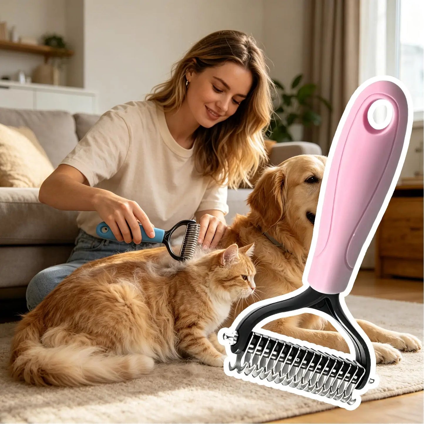 Double-Sided Pet Deshedding Brush & Dematting Comb | Dogs & Cats Pet Deshedding Brush Peaceful Pleasures Health and Wellness