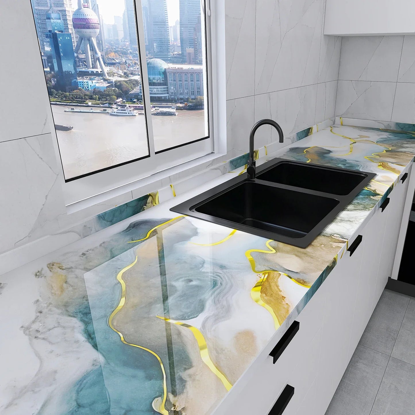 Marble PVC Self-Adhesive Wall Sticker – Oil-Proof Kitchen Decal