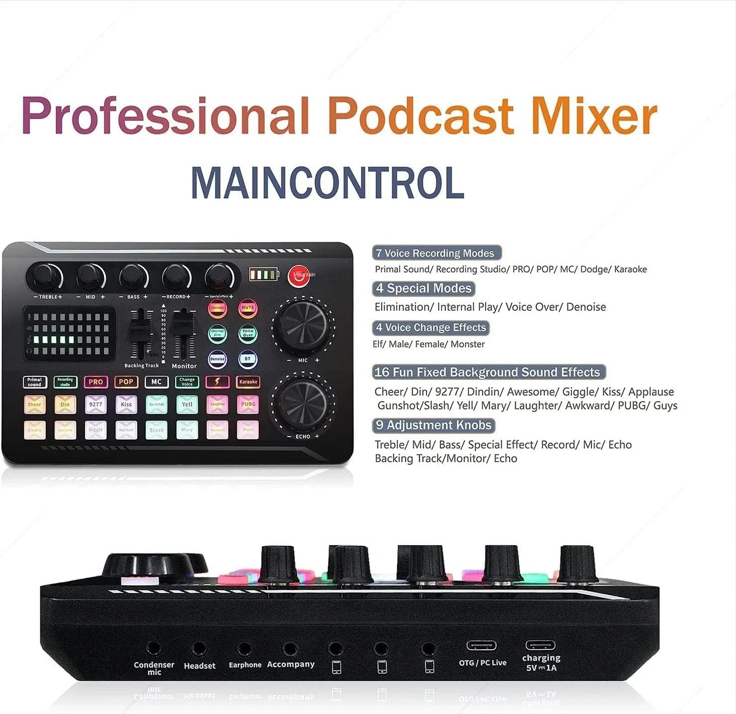 AyeBeau F988 Bluetooth Sound Card Mixer & Condenser Mic