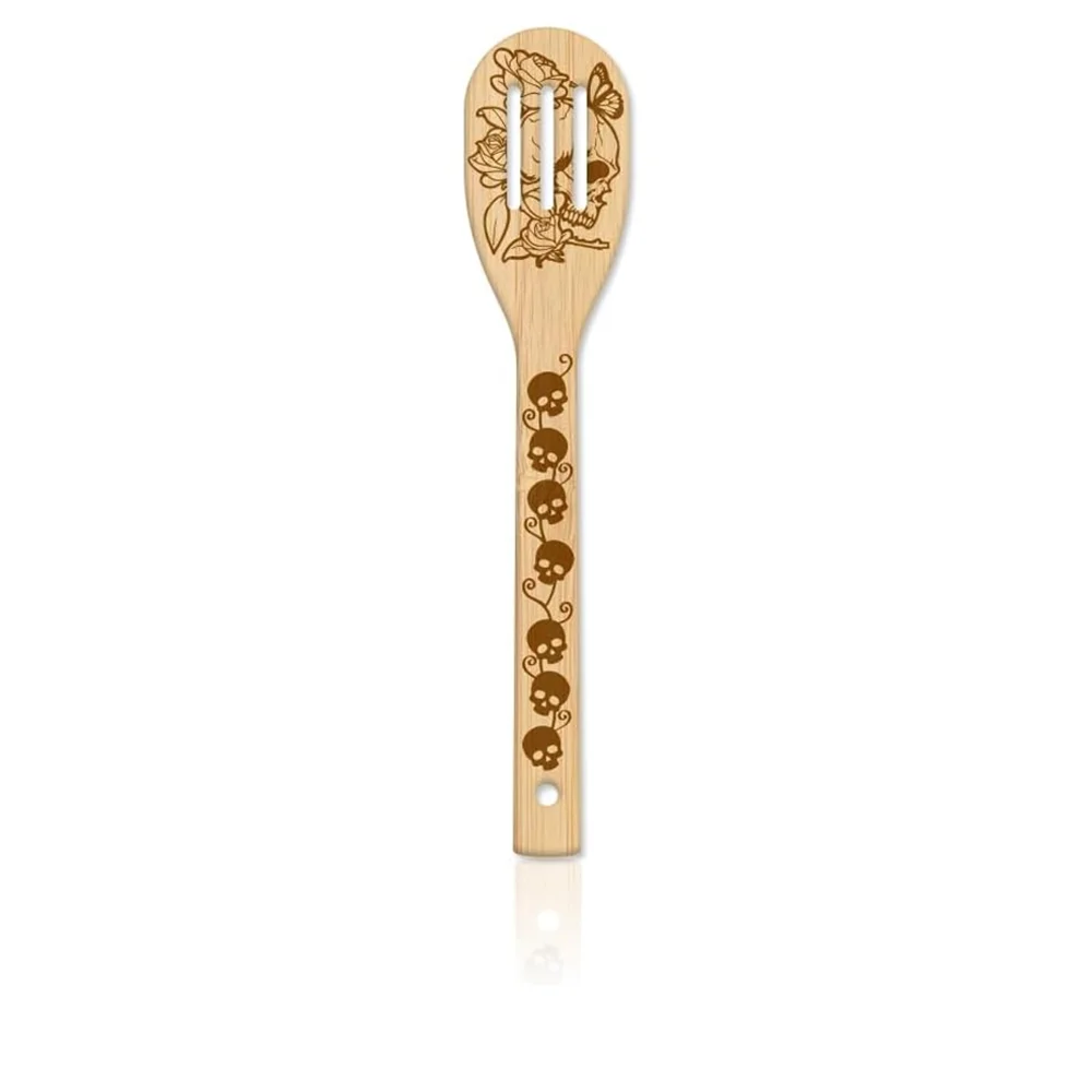 Skeleton Bamboo Cooking Utensils | Gothic Engraved 6-Piece Set Kitchen Utensil Set Peaceful Pleasures Health and Wellness ASpatula 1PCS 30X6cm