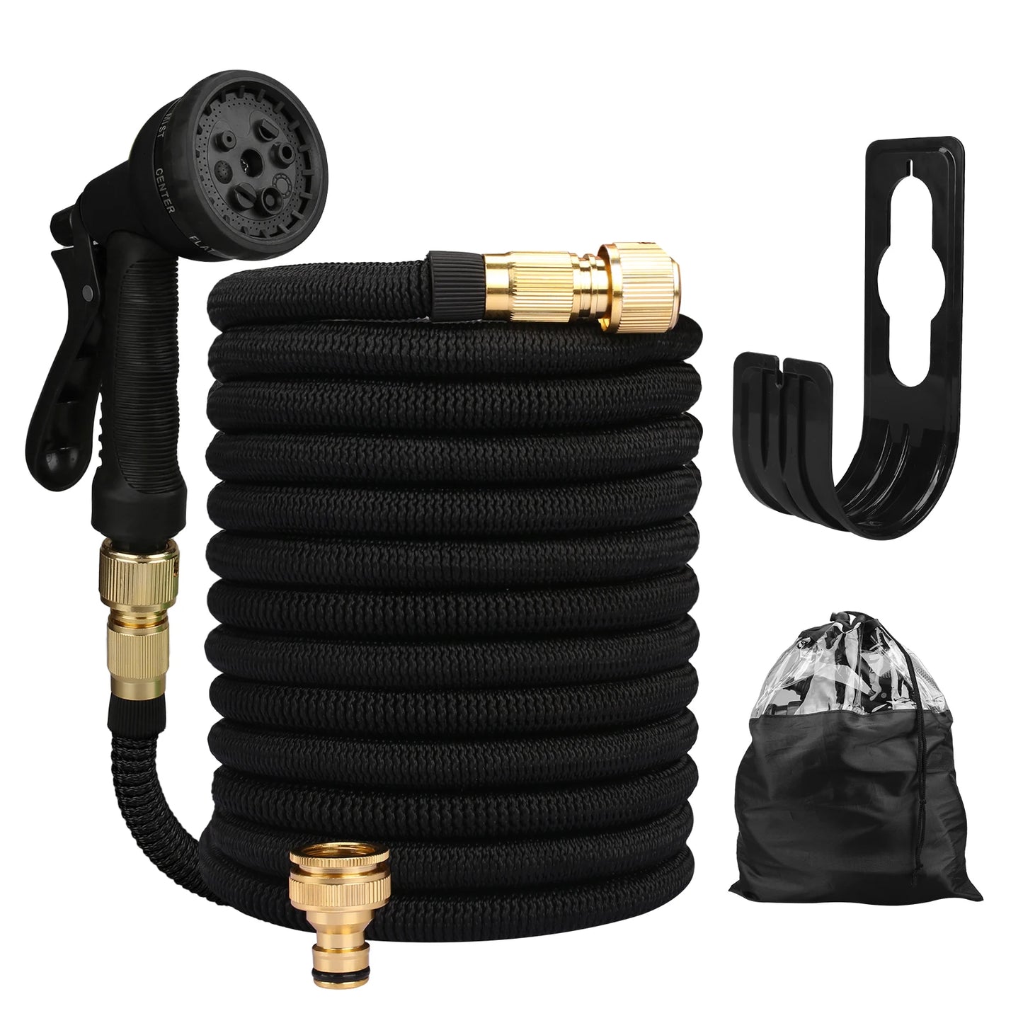 25/50/75/100ft Portable Garden Hose Water Gun For Cleaning Car Wash Machine Watering Sprinkler Durable Water Gun with Water Hose Peaceful Pleasures Health and Wellness 150FT Black