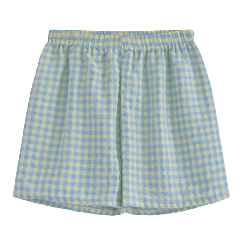 Women's Plaid Cotton Pajama Shorts – High Waist Wide Leg Pajama Shorts Peaceful Pleasures Health and Wellness Blue