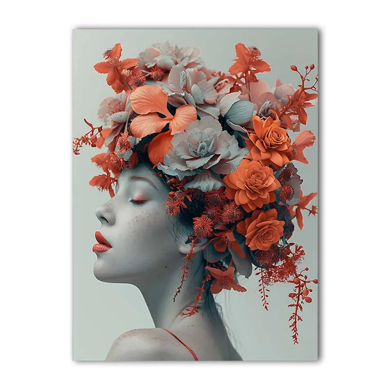 Nordic Canvas Wall Art – Woman & Flowers Vintage Poster Print Canvas Wall Art Peaceful Pleasures Health and Wellness 01 30x40cm No Frame China Mainland