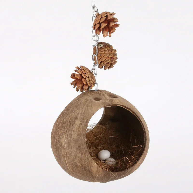 Coconut Bird Nest Hut with Ladder – Hanging Parrot Hideout