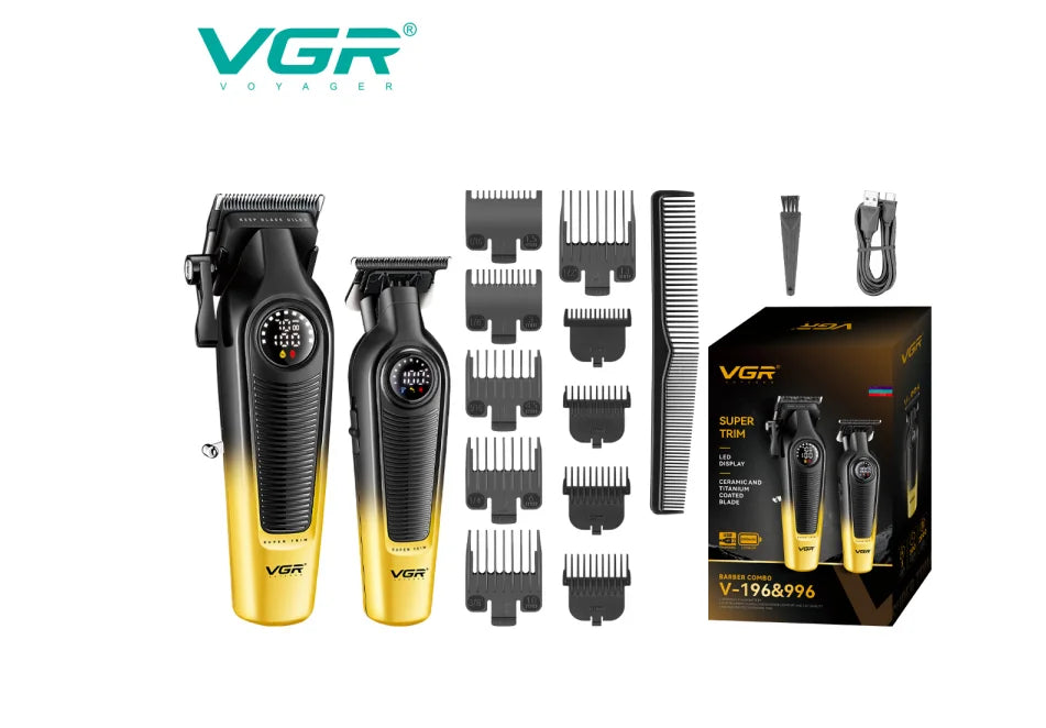 VGR high-end hair trimming set 2-piece men's electric hair clipper household oil head carving push shear digital shave V-196&996 Peaceful Pleasures Health and Wellness USB 1
