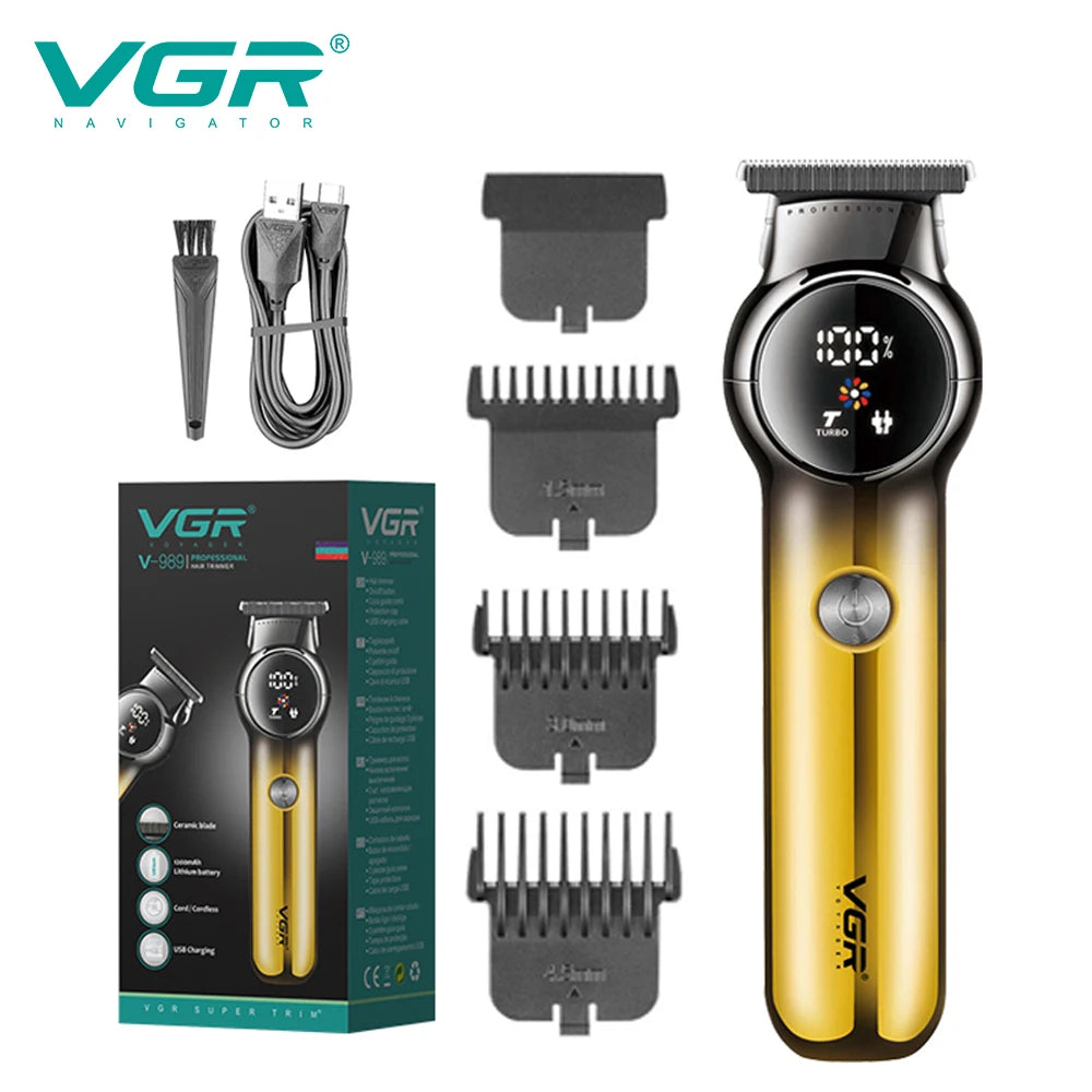 VGR 989 Men's Hair Clipper Gradient Color Body Hair Trimmer USB Dual Use Pusher Powerful LED Intelligent Digital Display Pusher Peaceful Pleasures Health and Wellness V-989golden