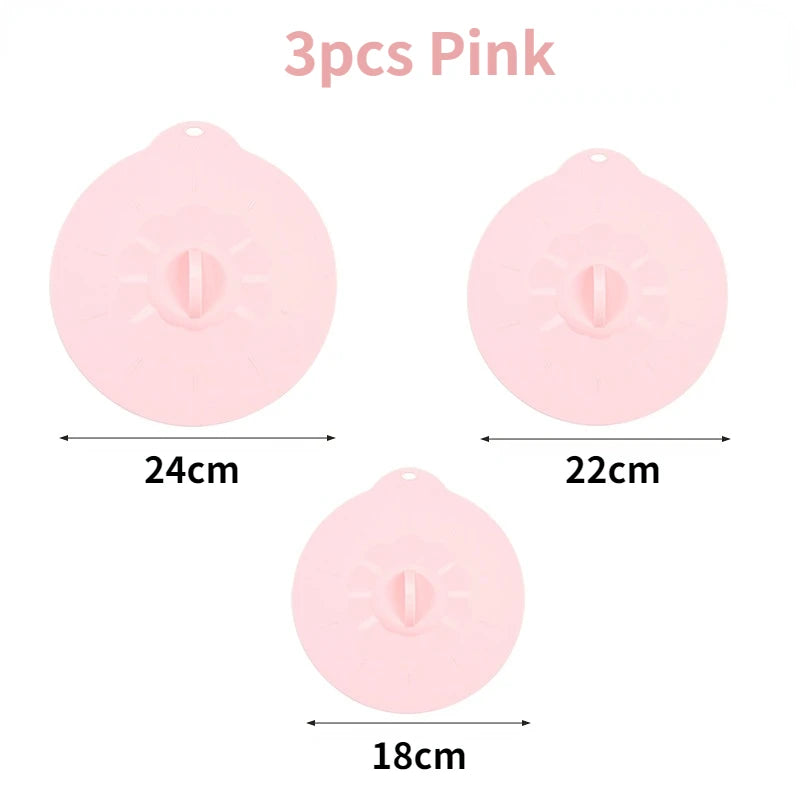 Reusable Silica Gel Spill Stopper Cover Universal Silicone Food Bowl Pot Lid Silicone Cover Pan Cooking Kitchen Accessories DC05 Peaceful Pleasures Health and Wellness 3PCS-Pink