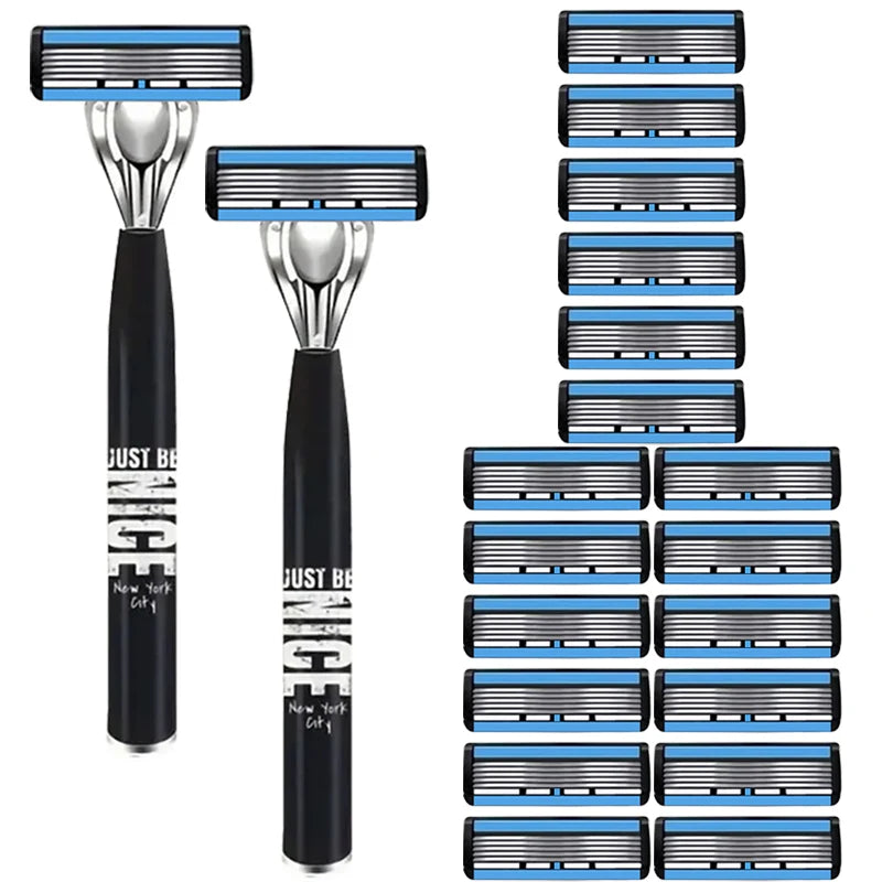 6-Layer Stainless Steel Men's Razor – Detachable & Reusable