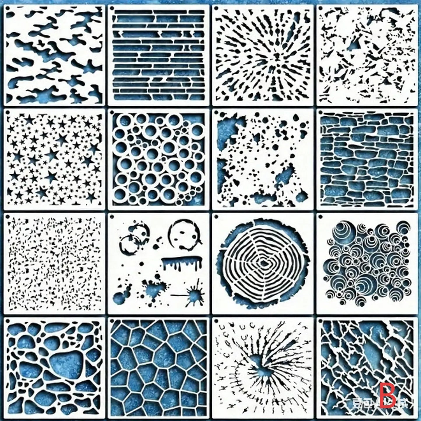 16/24Pcs Reusable Stencils Set, Abstract Texture Brick Pattern for Painting, Drawing, Card Making,Canvas, Furniture,Mixed Media Peaceful Pleasures Health and Wellness B