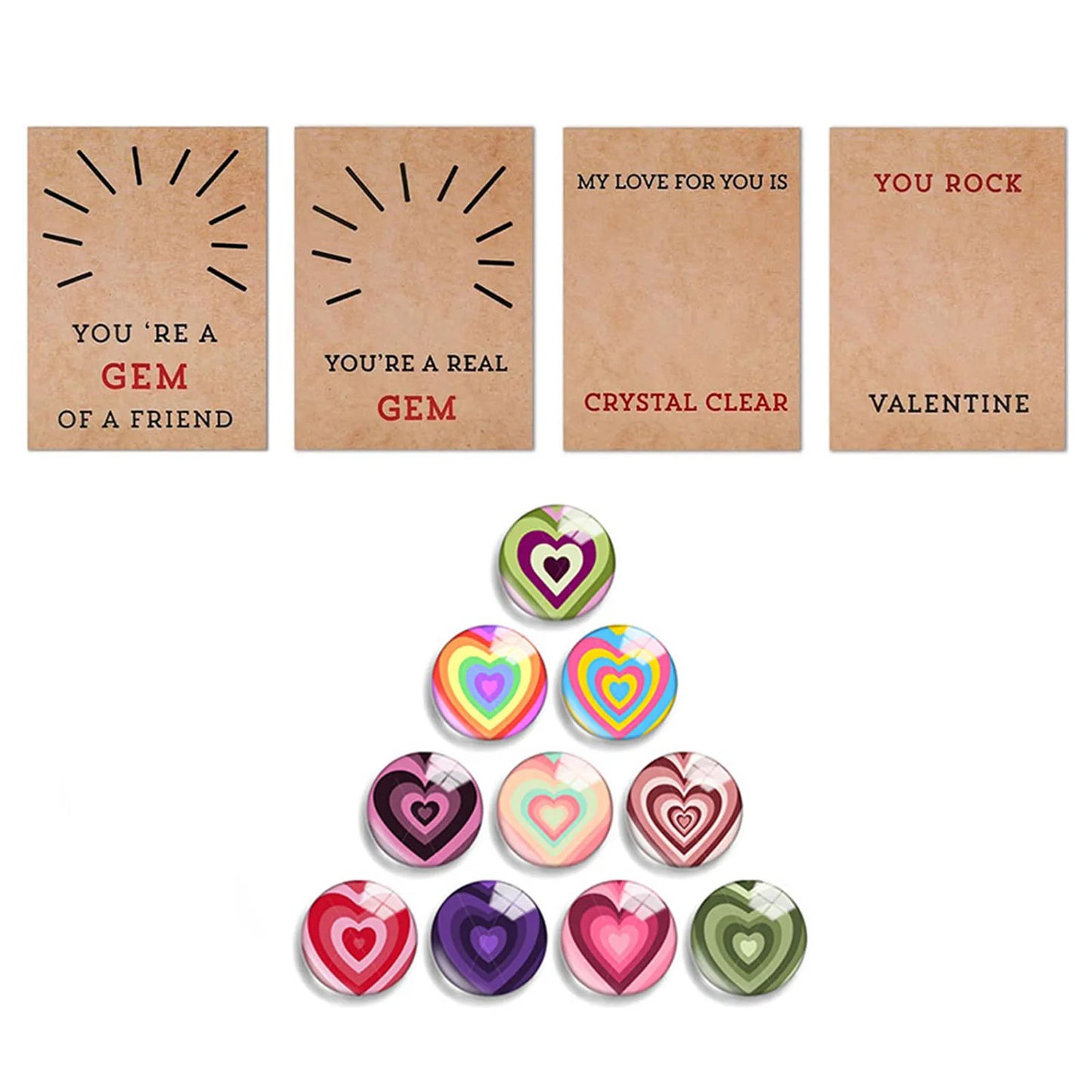 Creative Cards with Heart Shape Crystal Stones Sweet Delicate Exquisite Craftasmanship Gift Cards for Present Blessing Cards Peaceful Pleasures Health and Wellness 12 piece set