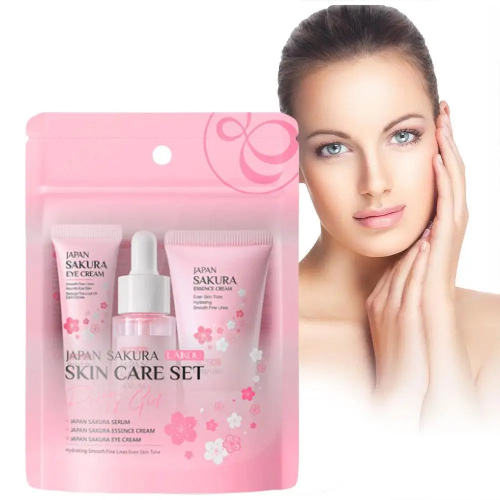LAIKOU Sakura Skin Care Set – 4-Piece Travel Kit with Cleanser, Toner, Face Cream & Sunscreen Peaceful Pleasures Health and Wellness 3PCS Set