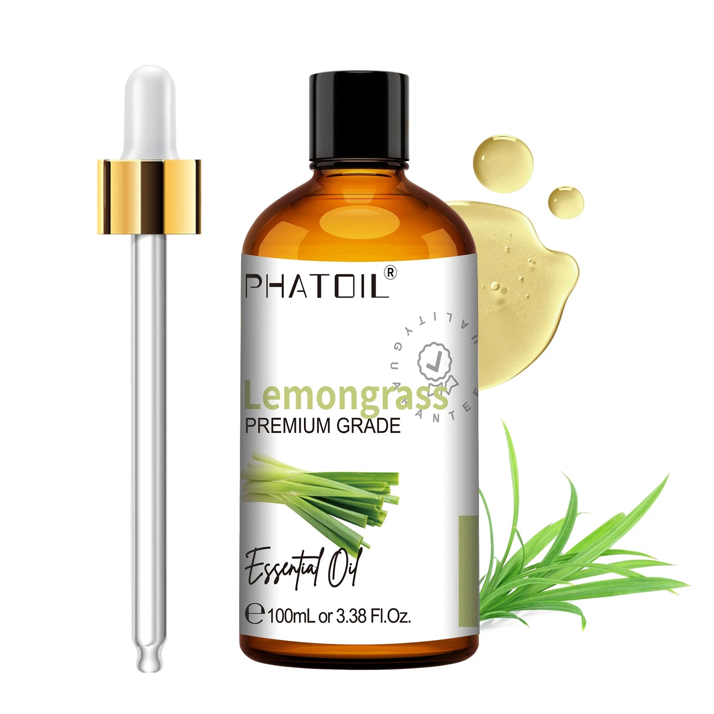 PHATOIL 100ml(3.38 fl.Oz) Eucalyptus Peppermint Tea tree Vanilla Bergamot Aromatherapy Essential Oil For Diffuser,Candle Making Peaceful Pleasures Health and Wellness Lemongrass 100ml