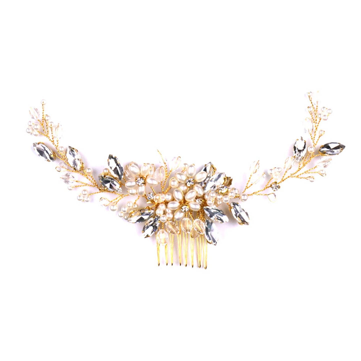 Bridal Pearl Rhinestone Hair Comb Elegant Updo Accessory for Wedding Dress Peaceful Pleasures Health and Wellness Gold