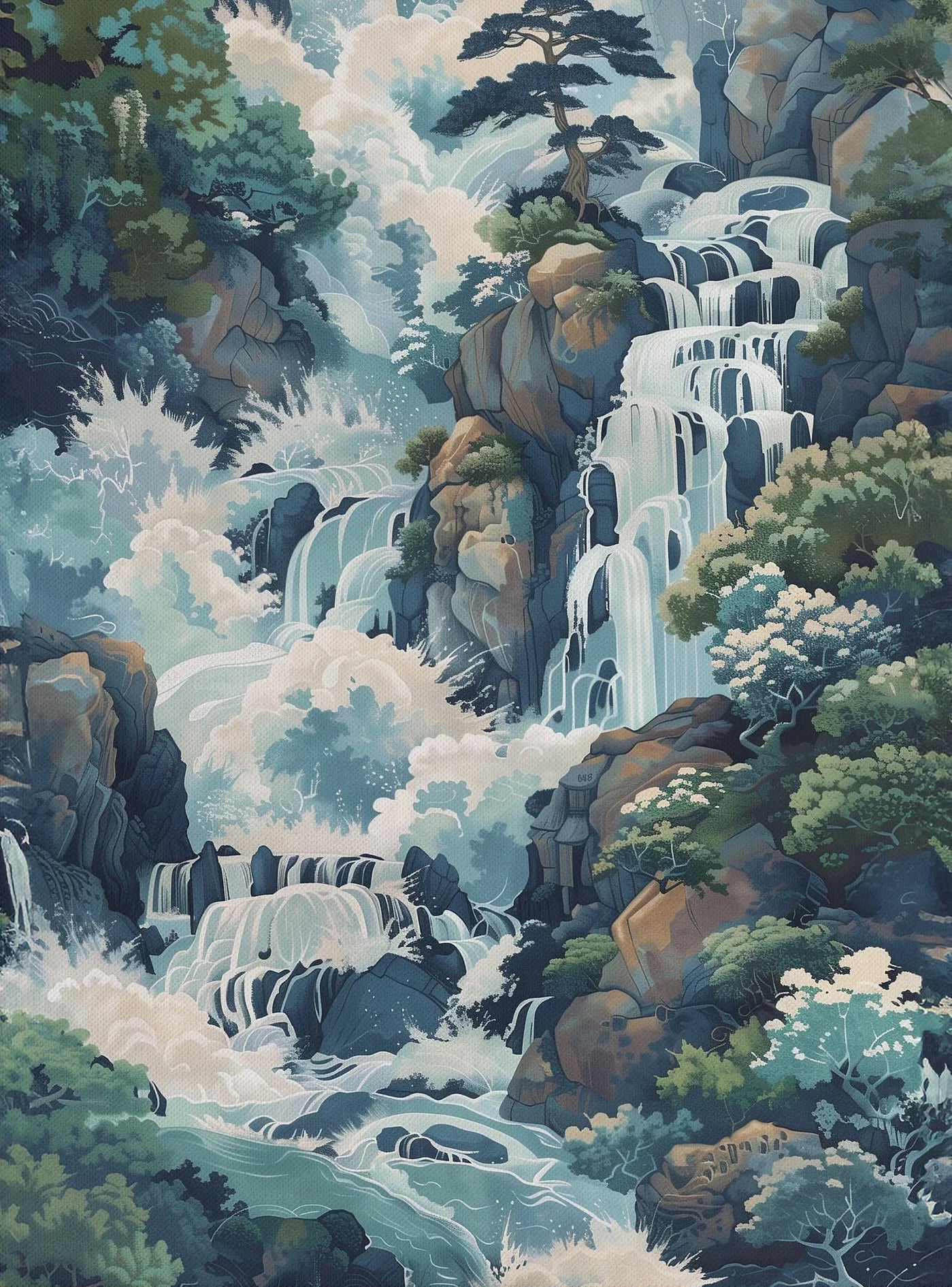 Hokusai Ukiyo-e Japanese Waterfall Canvas Wall Art | Vintage