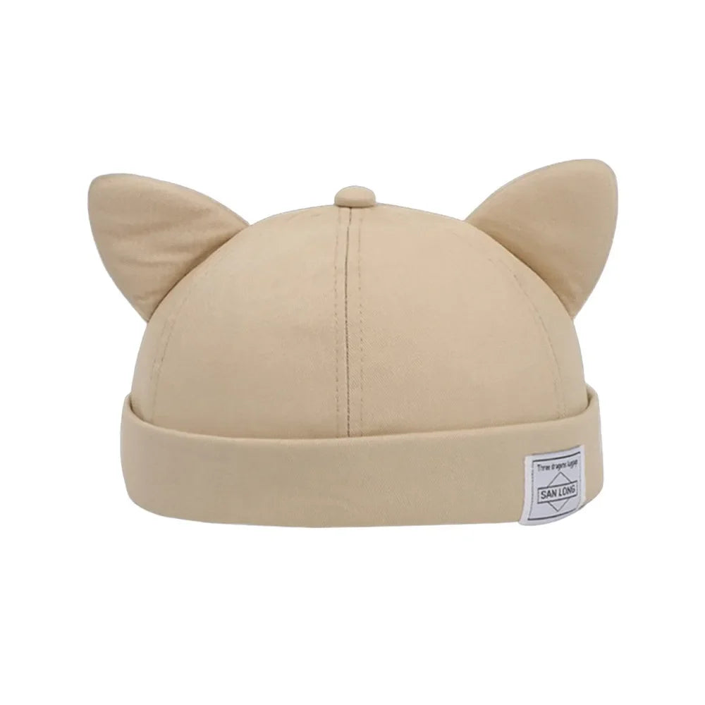 Cotton Cat Ears Beanie Hat – Adjustable Brimless Skull Cap