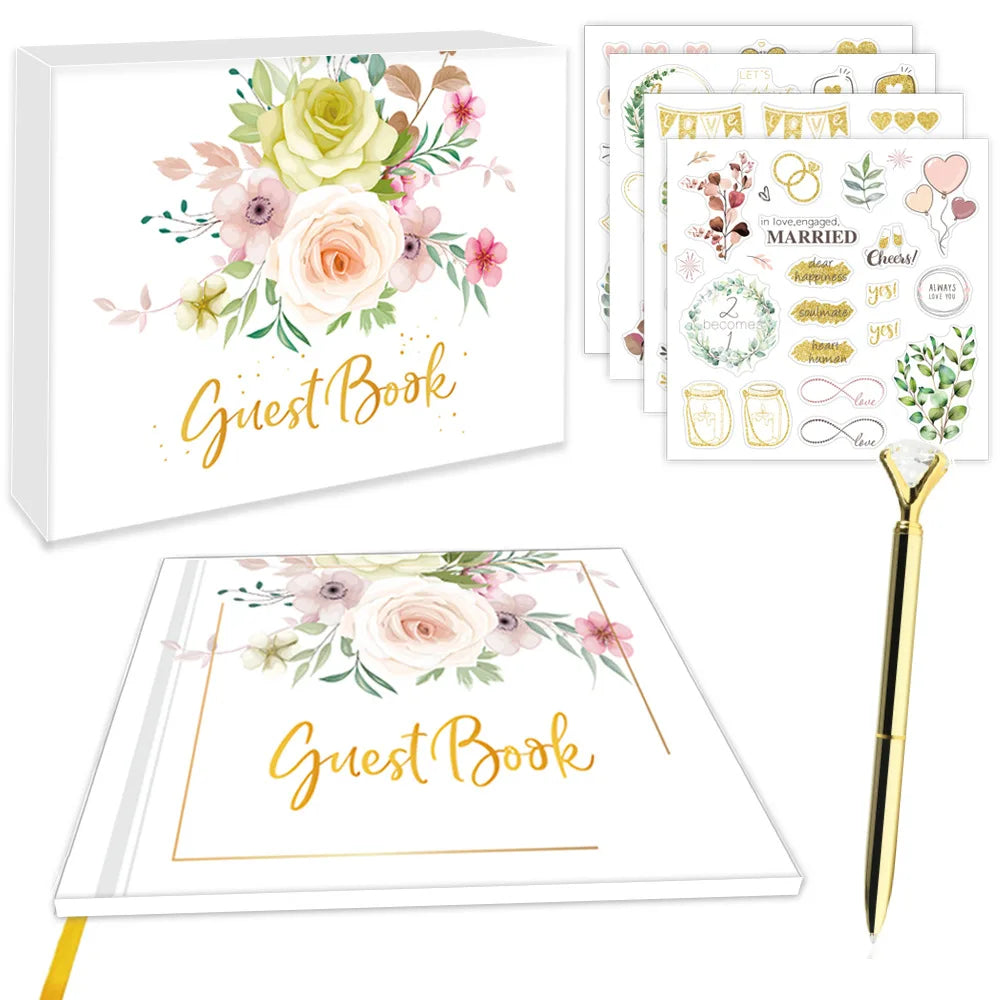 Bview Art Luxury Wedding Guest Book Gold Foil Album Blank Sign-in