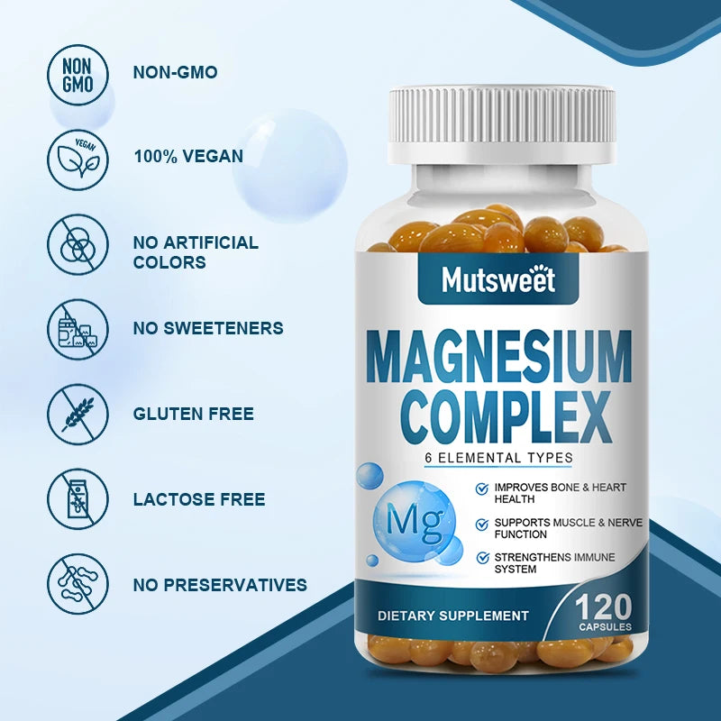Complex Magnesium 500mg Capsules – Sleep, Muscle, Bone & Nerve Support | 120 Count Peaceful Pleasures Health and Wellness