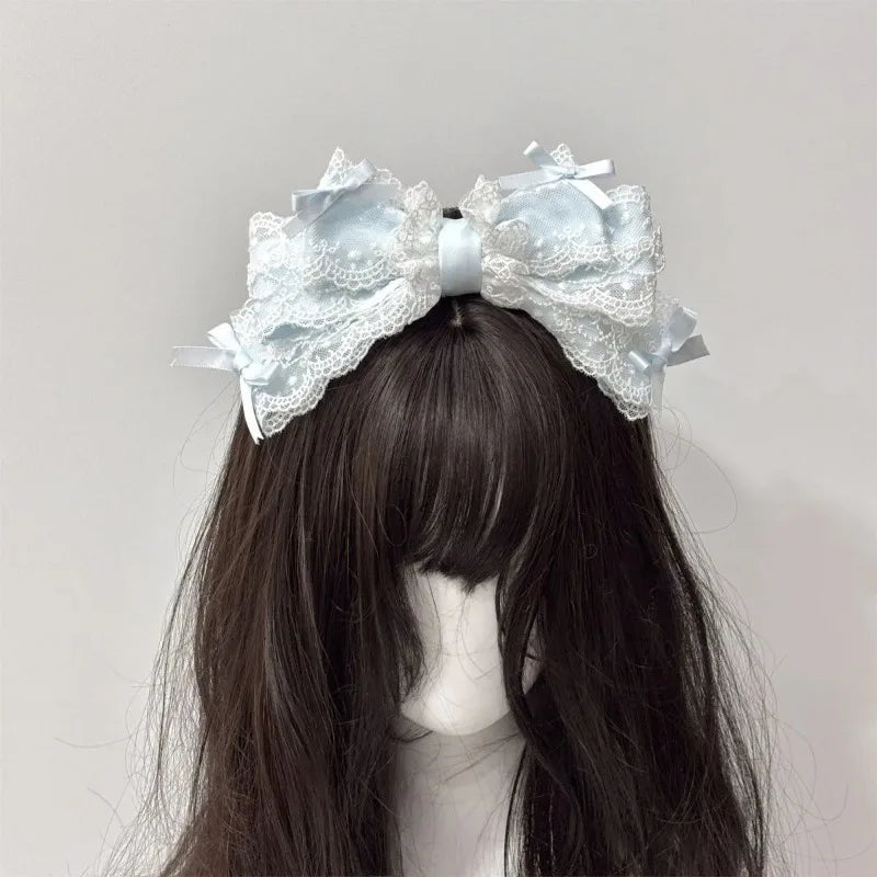 1pc Subtle and Versatile Sweet Ballet Style Lolita Big Bow Multi-layer Headband Lolita Headwear Peaceful Pleasures Health and Wellness blue