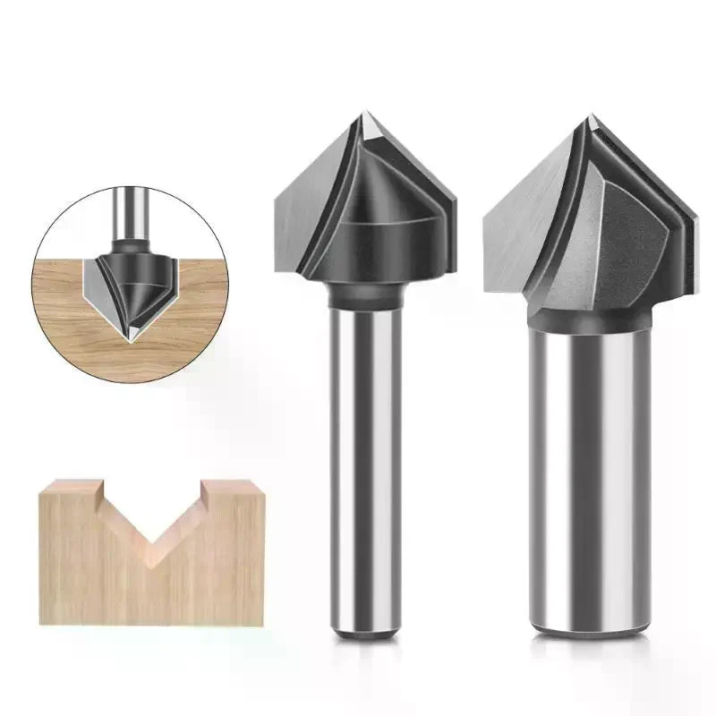 90° V-Groove Router Bit 1/4" & 1/2" Shank | Wood & ACP Cutter