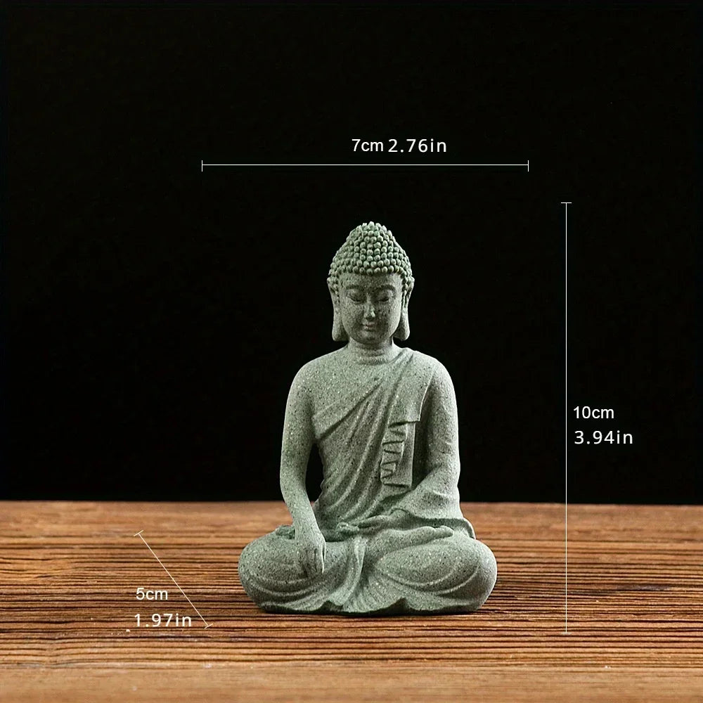 Zen Buddha statue ornaments fish tank rockery bonsai flowing water figure micro landscape decoration Green Sandstone small Craft Peaceful Pleasures Health and Wellness sitting meditation