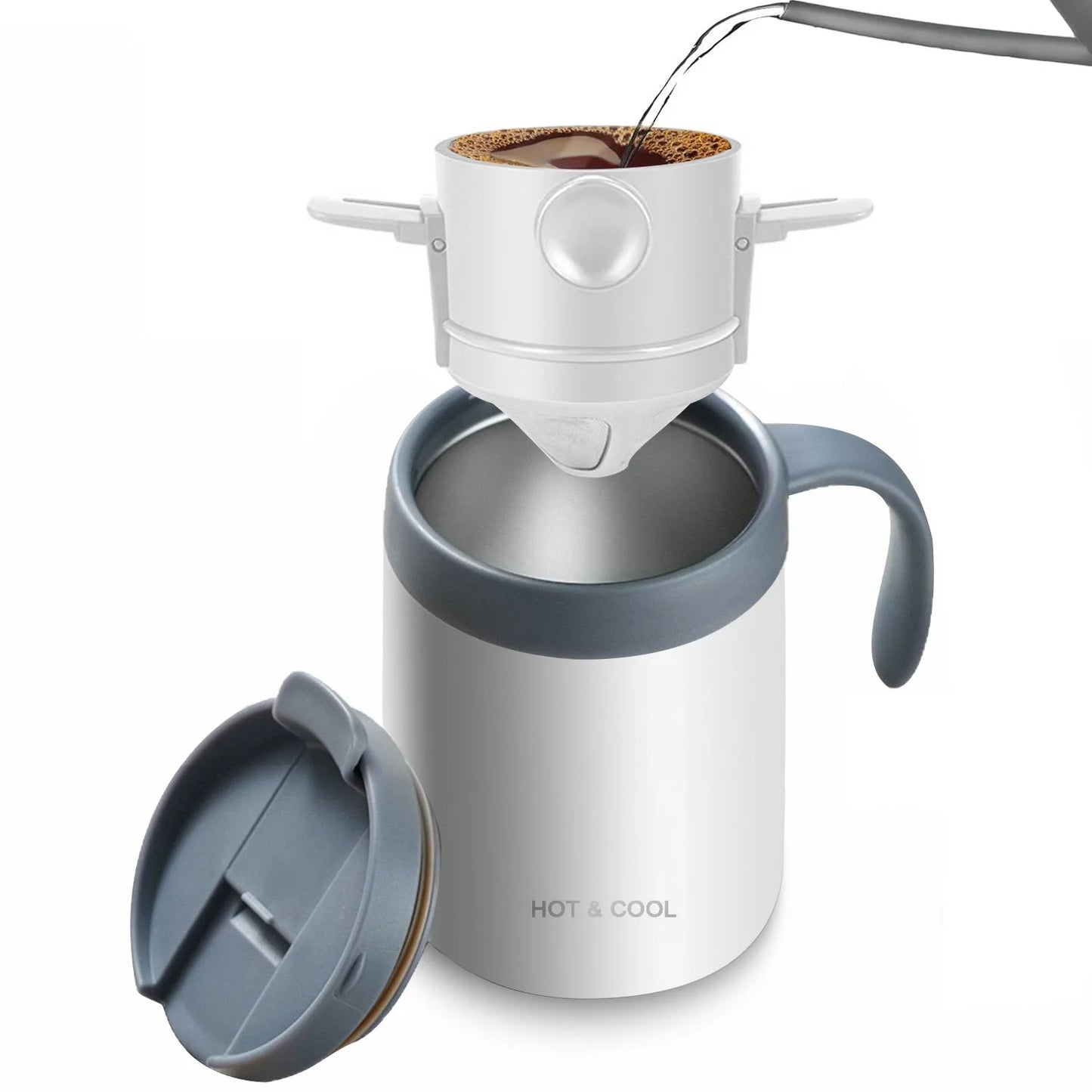 Portable Pour-Over Coffee Set | Stainless Steel Mug & Drip Filter Pour-Over Coffee Set Peaceful Pleasures Health and Wellness WHITE