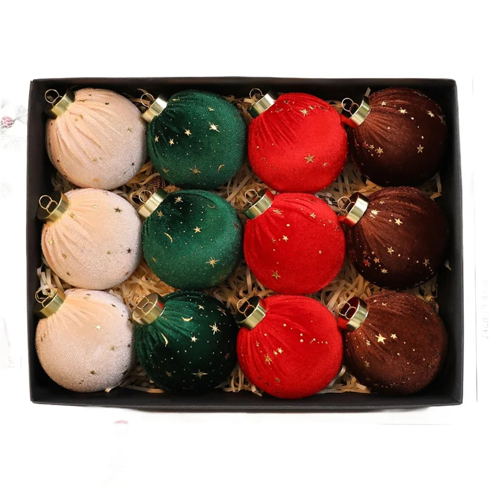 Velvet Curly Christmas Ball Ornaments | 12-Piece Set, 8cm