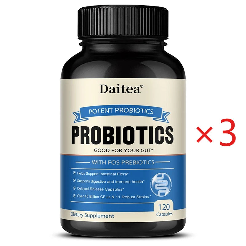 Probiotics and Prebiotics Capsules Support Gut Health and The Immune System, Relieving Occasional Constipation & Bloating Peaceful Pleasures Health and Wellness 120 count-3 bottle