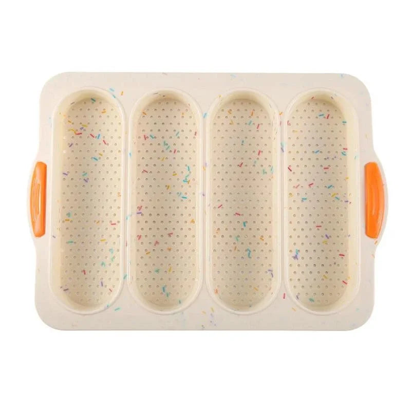 4-Slot Silicone Baguette Baking Tray – Non-Stick, Perforated Bottom for Crispy Crust, Oven Safe