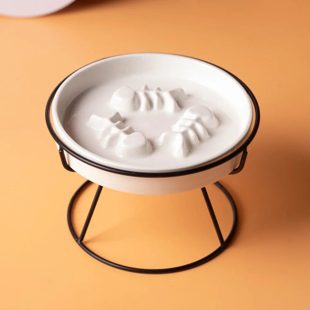 Raised Ceramic Cat Bowl | Elevated Slow Feeder & Water Bowl
