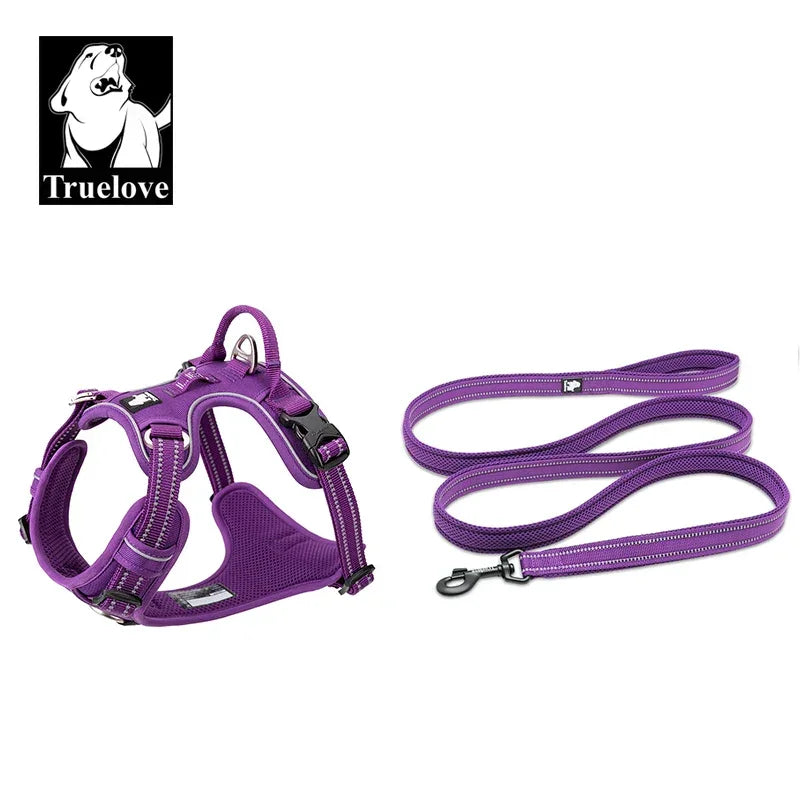 Truelove Pet Harness+Pet Leash Set Rope 110cm/200cm All-in-one Reflective Dog Harness No Pull Adjustable Buckles Dropshipping Peaceful Pleasures Health and Wellness Purple XL-LeashLength110CM China Mainland