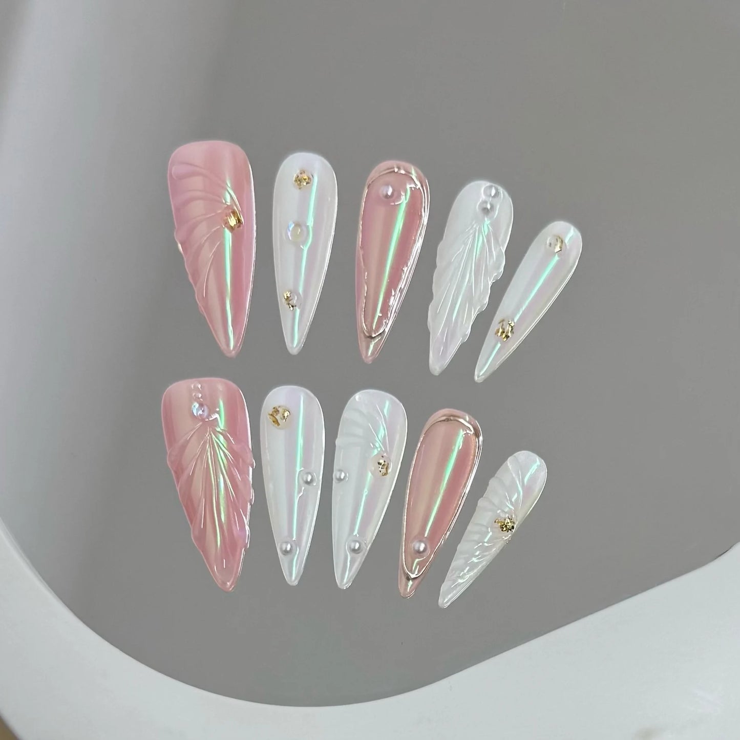 Y2K Pink Blush Press On Nails | 3D Star Long Pointed Tips Set