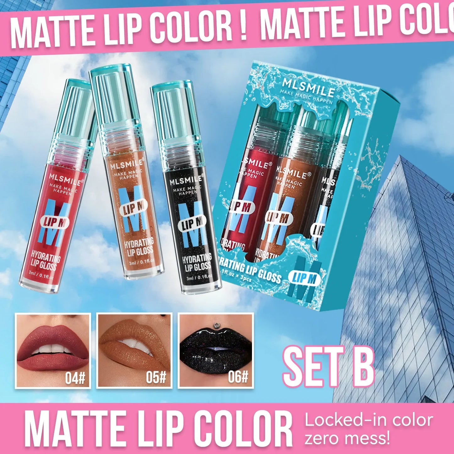 MLSMILE Pearl Lip Gloss – Matte Velvet, Waterproof, Long Lasting