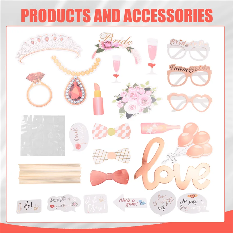 A36T-Wedding Photo Props Rose Gold,23 Pcs Hen Party Photo Booth Props,Team Bride Selfie Props,Hen Do Selfie Props, Hen Night Peaceful Pleasures Health and Wellness