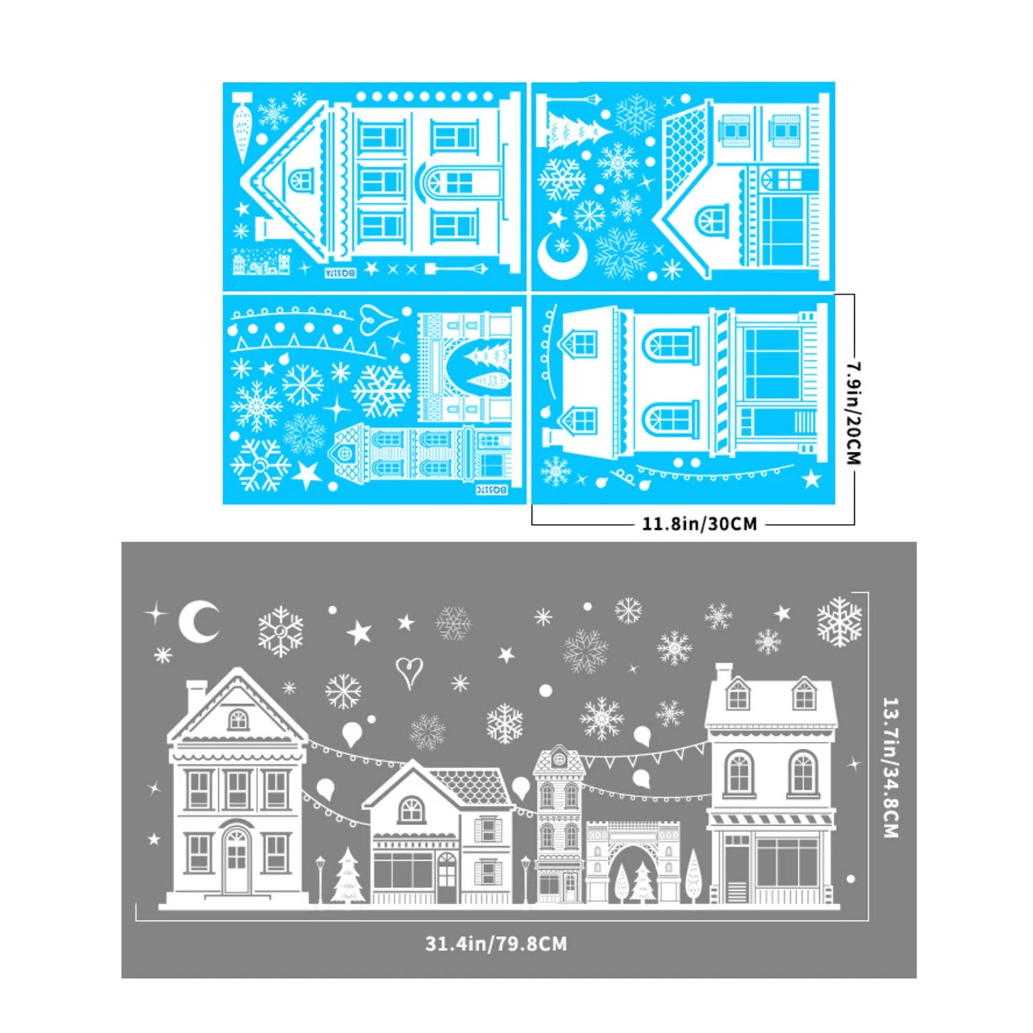 Christmas Static Window Clings – Elk, Snowflake & Xmas Tree PVC