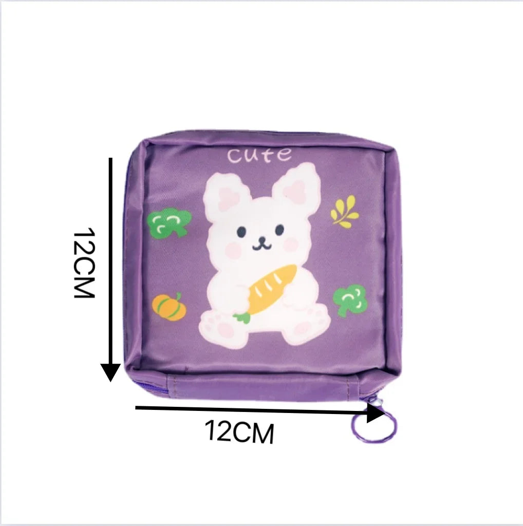 Women Sanitary Napkin Tampon Storage Bag Cartoon Pattern Portable Waterproof Organizer Pouch Napkin Bag Ladies Makeup Small Bag Peaceful Pleasures Health and Wellness purple