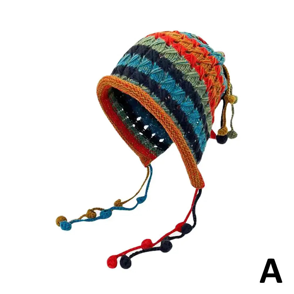 Rainbow Striped Knit Beanie Hat – Women's Winter Ear Protection