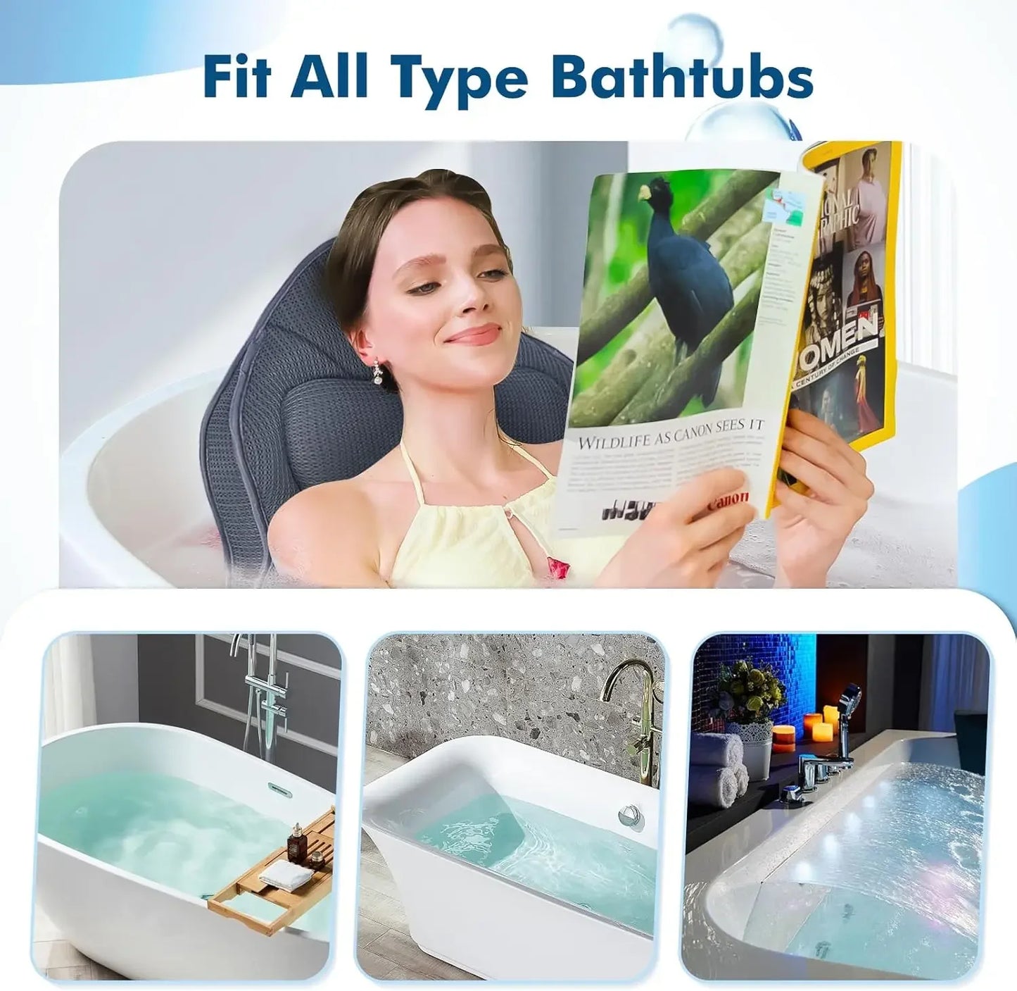 Extra Thick Bathtub Pillow with Head & Neck Support, Non-Slip Bath Cushion for Comfortable Relaxation Peaceful Pleasures Health and Wellness