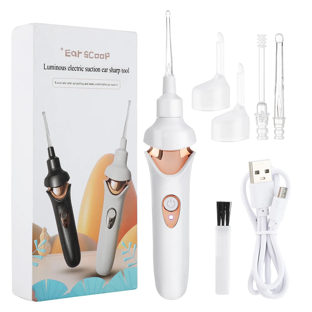 Electric Ear Pick With Light Ear Wax Suction Device for Children Elderly Ear Spoons Canal Cleaning Tools Rechargeable Earpicking Peaceful Pleasures Health and Wellness WHITE