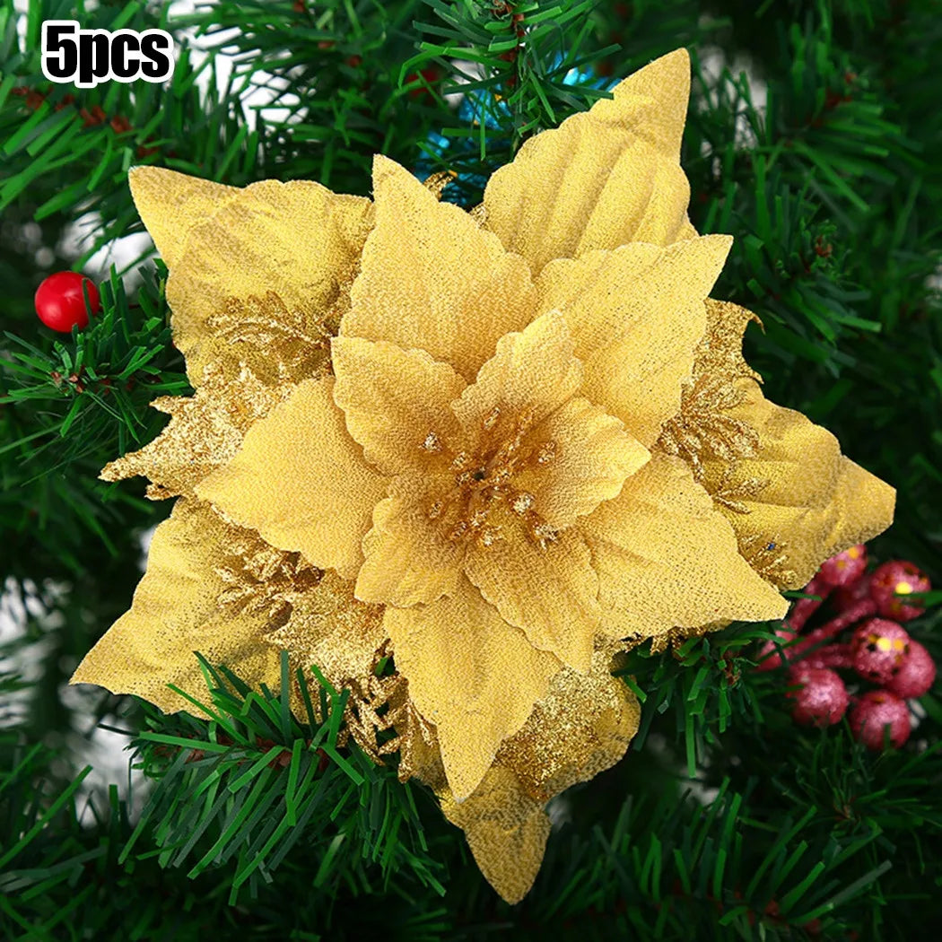 Christmas Large Poinsettia Glitter Flower Tree Hanging Party Xmas