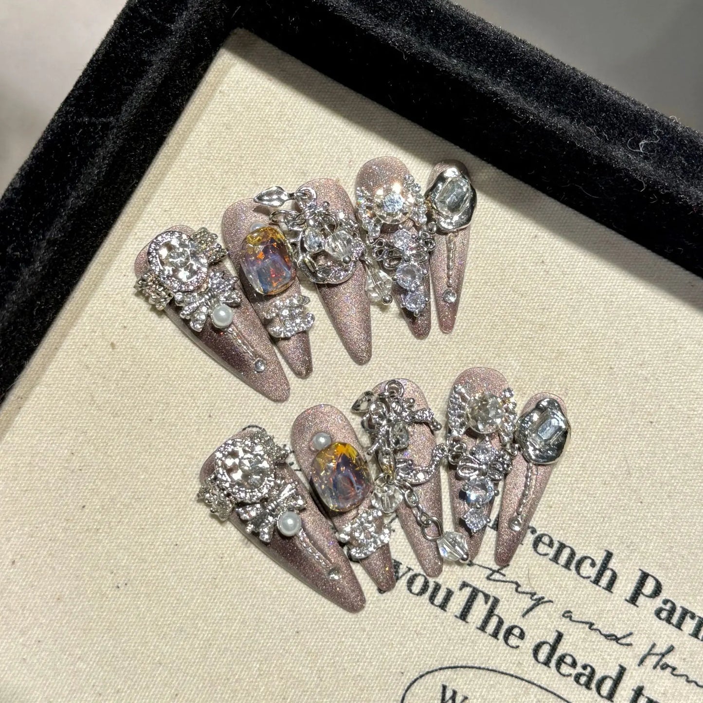 Handmade Press on Nails Shiny Pink Cat Eye Fake Nails for Women Girl Wearable Glitter Full Crystal Design False Nail Tips Peaceful Pleasures Health and Wellness M 3