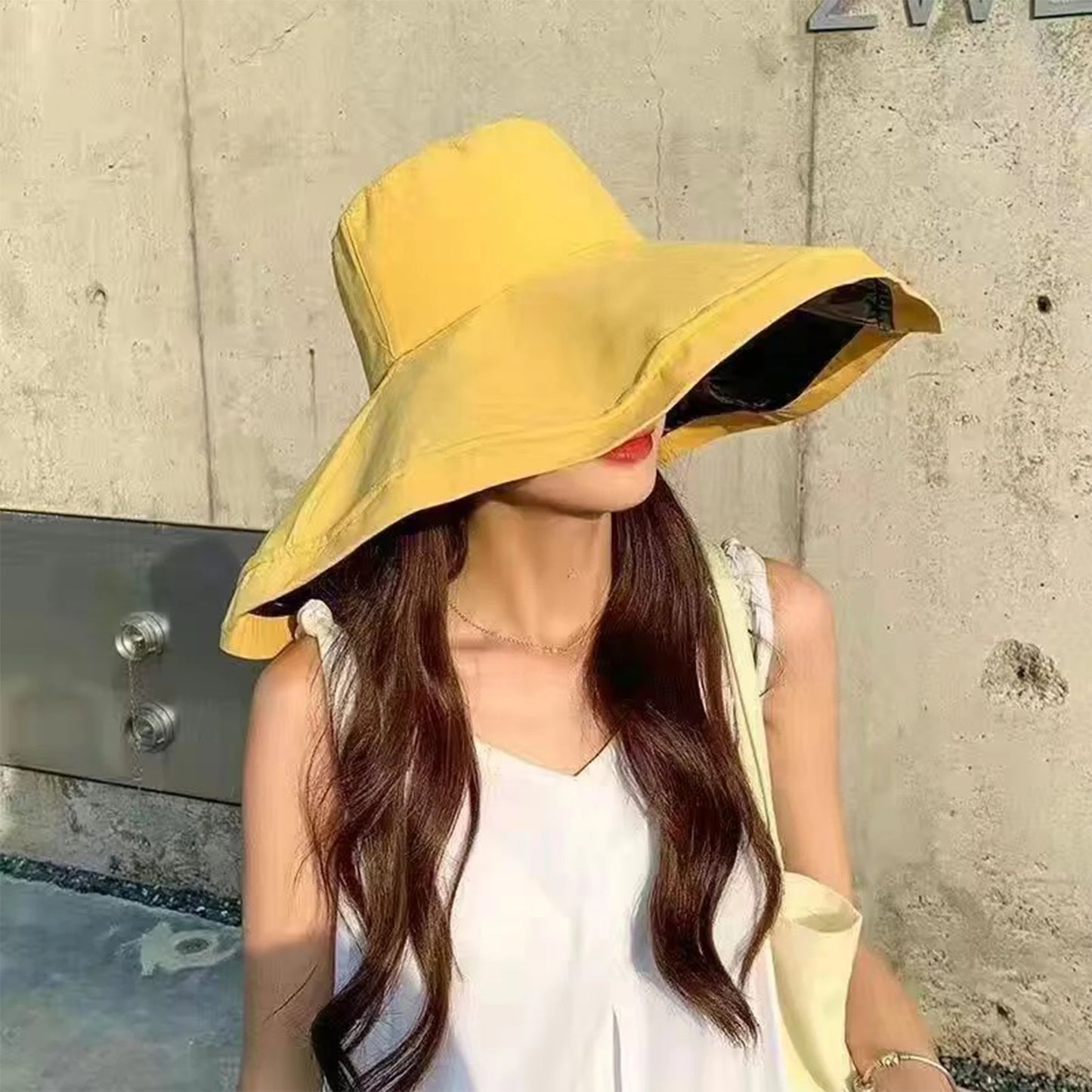 Ladies Sun Protect Hat For Beach 13cm Large Brim With Styling Aluminum Wire Sun Hat With Cover Uv Block Ladies Summer Peaceful Pleasures Health and Wellness YELLOW