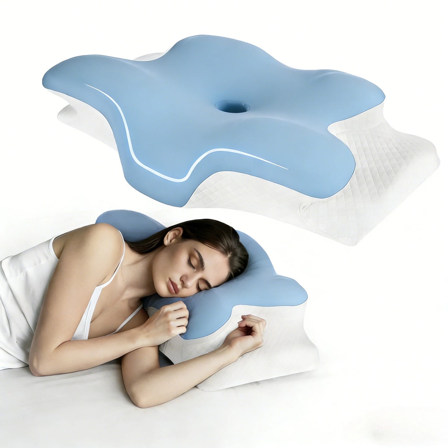 Ultra Pain Relief Cooling Pillow for Neck Support Adjustable Cervical Pillow Cozy Sleeping Ergonomic Contour Memory Foam Pillows Peaceful Pleasures Health and Wellness Style B Blue