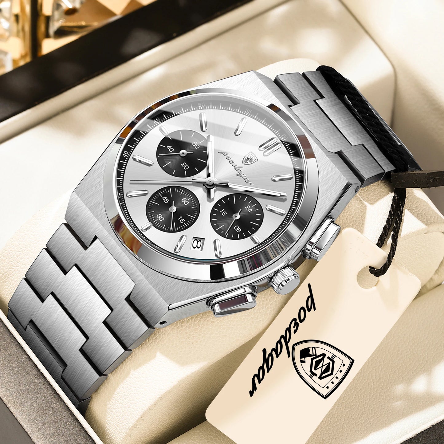 POEDAGAR Top Business Men's Watch Chronograph Date Stainless Steel Classic Man Clock Waterproof Luminous Quartz Watches For Men Peaceful Pleasures Health and Wellness Silver White Black China Mainland